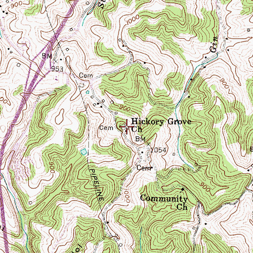 Topographic Map of Hickory Grove Church, WV