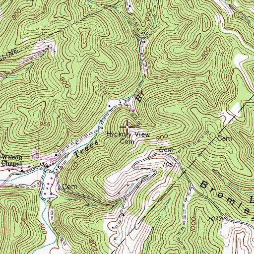 Topographic Map of Hickory View Cemetery, WV