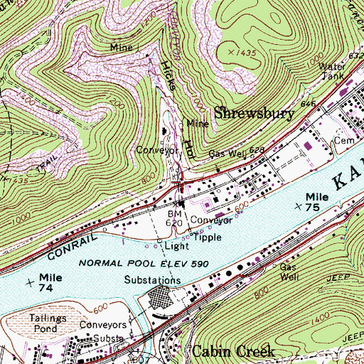Topographic Map of Hicks Hollow, WV