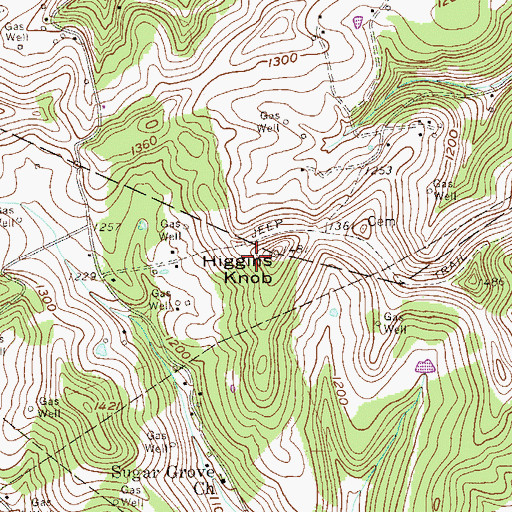 Topographic Map of Higgins Knob, WV