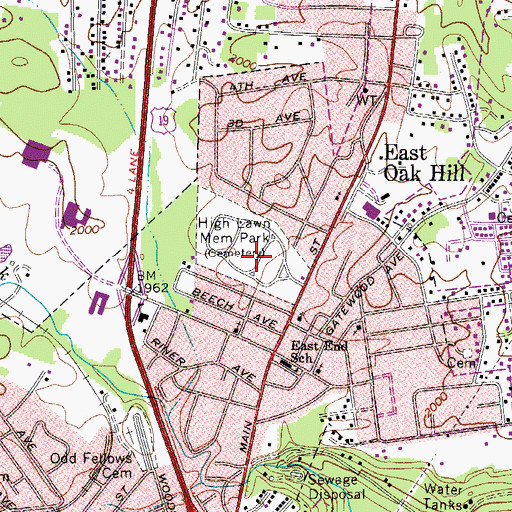 Topographic Map of High Lawn Memorial Park, WV