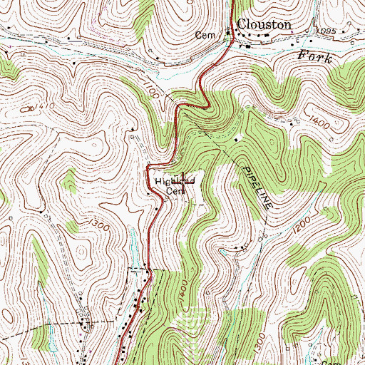 Topographic Map of Highland Cemetery, WV
