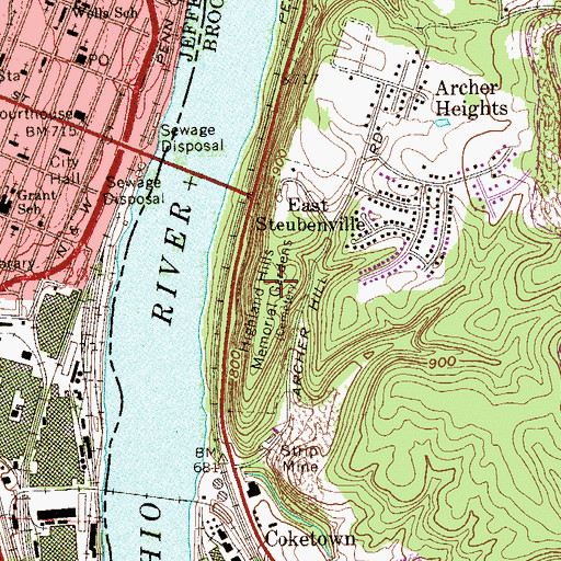 Topographic Map of Highland Hills Memorial Gardens, WV