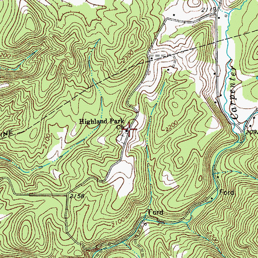Topographic Map of Highland Park Church, WV