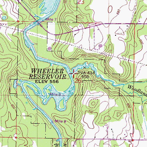 Topographic Map of Woodland Mills Creek, AL