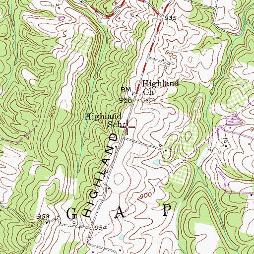 Topographic Map of Highland School (historical), WV