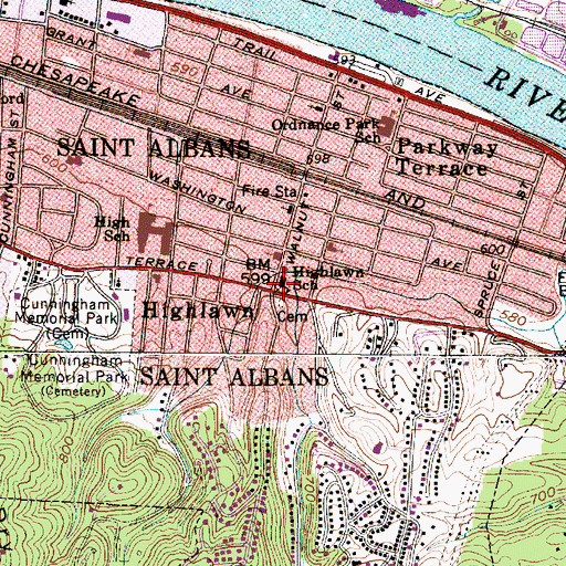 Topographic Map of High Lawn Elementary School (historical), WV