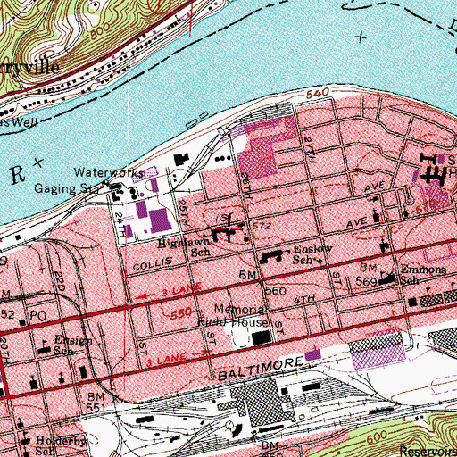 Topographic Map of Highlawn Elementary School, WV