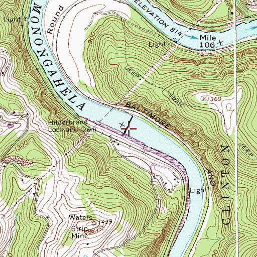 Topographic Map of Hildebrand Lock and Dam, WV