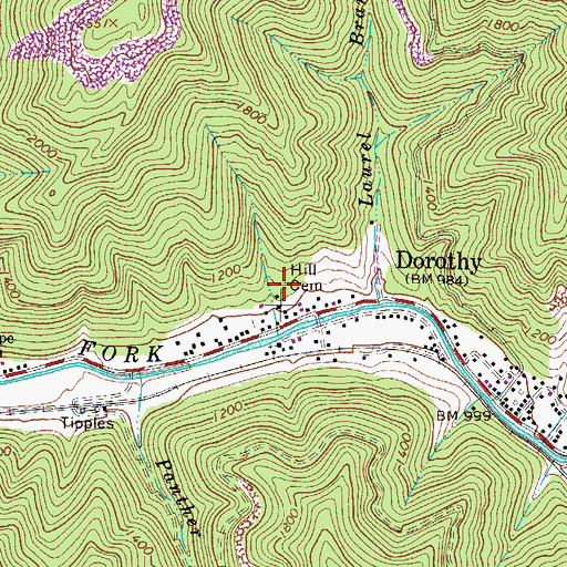 Topographic Map of Hill Cemetery, WV