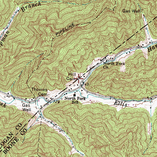 Topographic Map of Hill Cemetery, WV