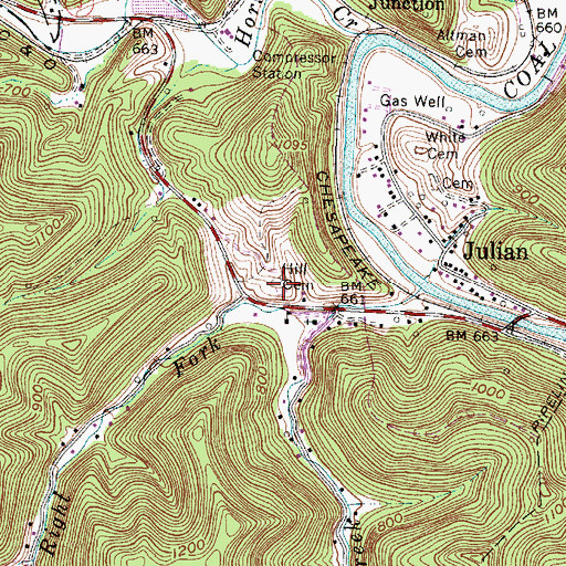 Topographic Map of Hill Cemetery, WV