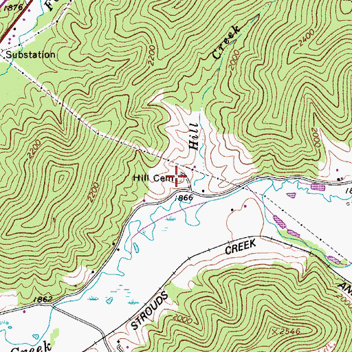 Topographic Map of Hill Cemetery, WV