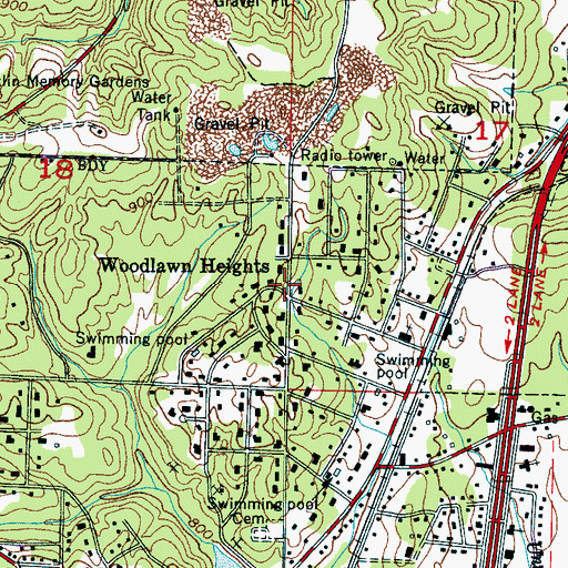 Topographic Map of Woodlawn Heights, AL