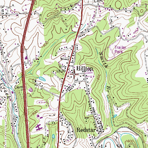Topographic Map of Hilltop, WV