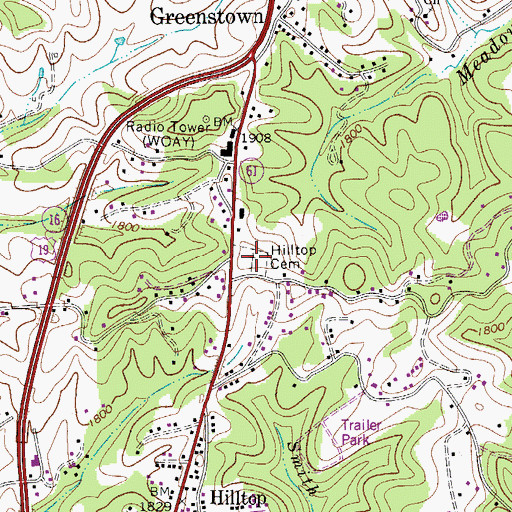 Topographic Map of Hilltop Cemetery, WV