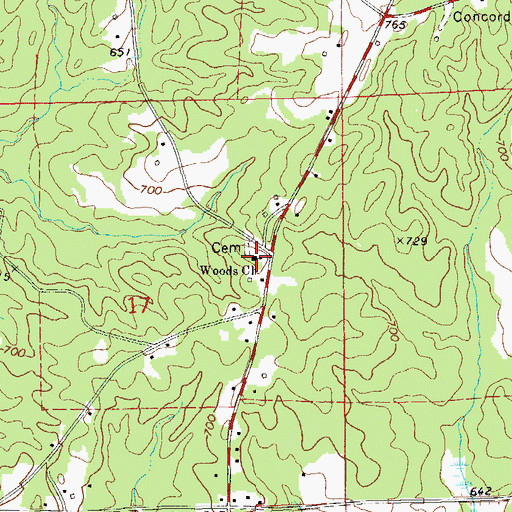 Topographic Map of Woods Presbyterian Church, AL