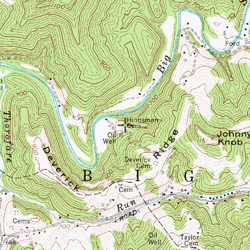 Topographic Map of Hindsman Cemetery, WV