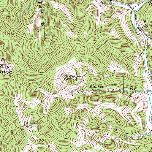 Topographic Map of Hobbs Cemetery, WV