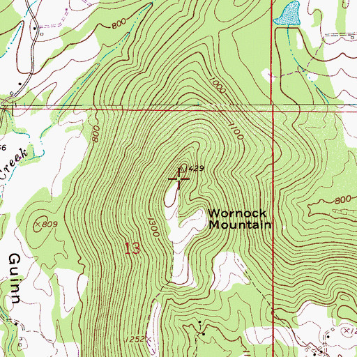 Topographic Map of Wornock Mountain, AL