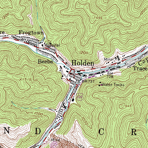 Topographic Map of Holden, WV