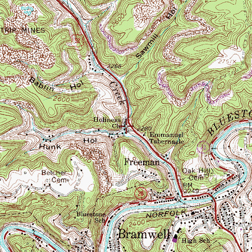 Topographic Map of Holiness Church, WV