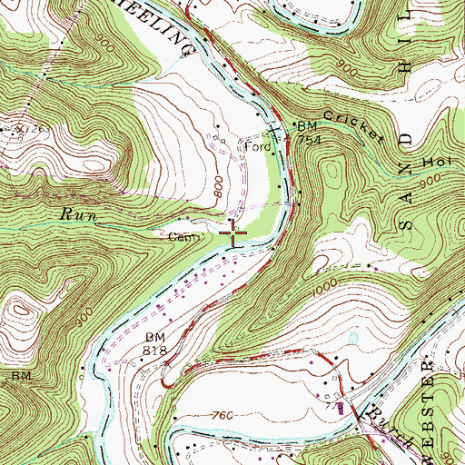 Topographic Map of Hollidays Run, WV
