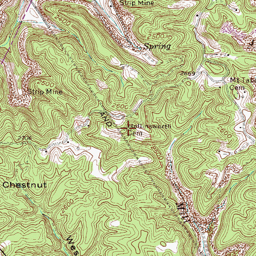 Topographic Map of Hollinsworth Cemetery, WV