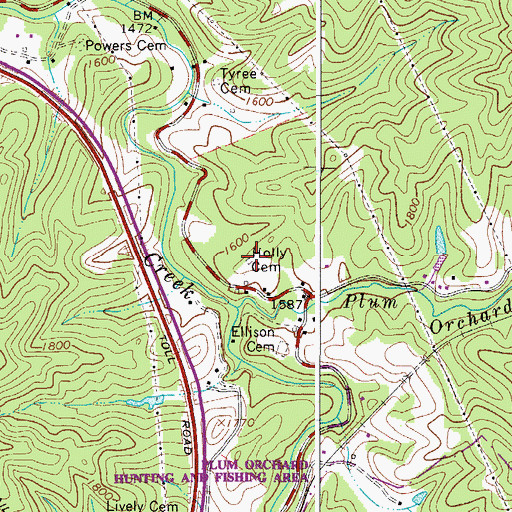 Topographic Map of Holly Cemetery, WV