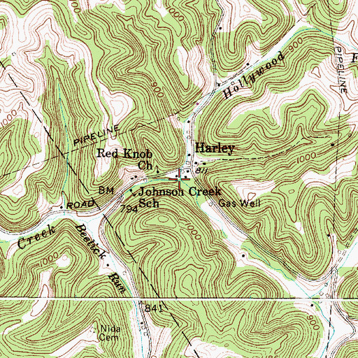 Topographic Map of Hollywood Fork, WV
