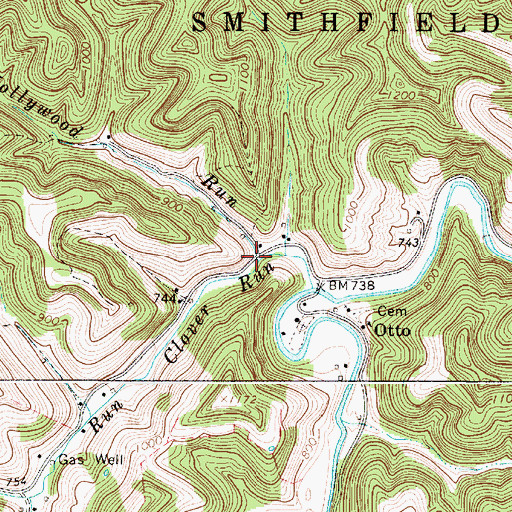 Topographic Map of Hollywood Run, WV