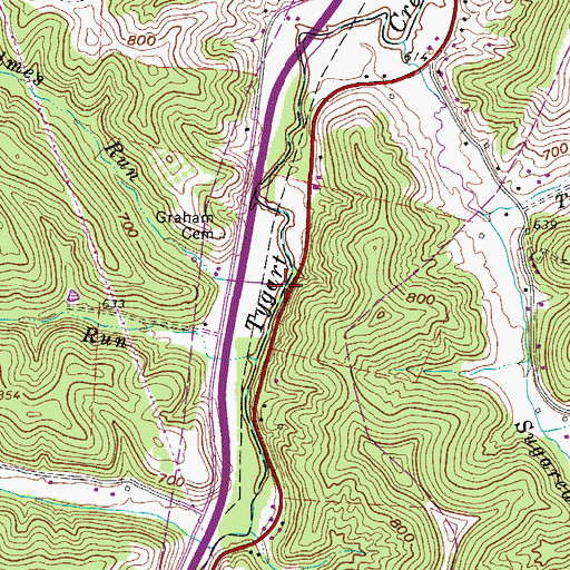 Topographic Map of Holmes Run, WV