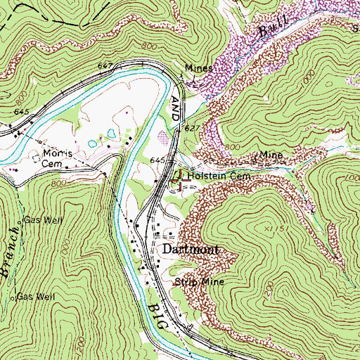 Topographic Map of Holstein Cemetery, WV