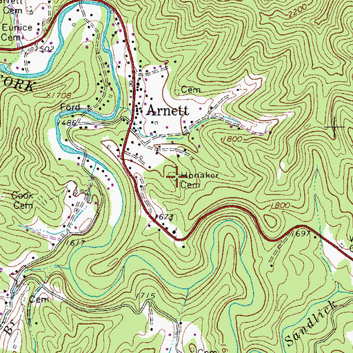 Topographic Map of Honaker Cemetery, WV