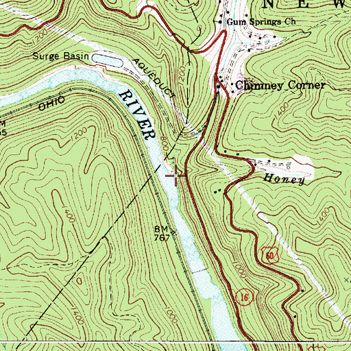 Topographic Map of Honey Branch, WV
