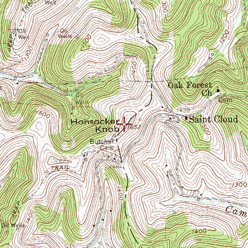 Topographic Map of Honsocker Knob, WV
