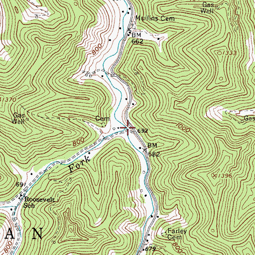 Topographic Map of Hoover Fork, WV