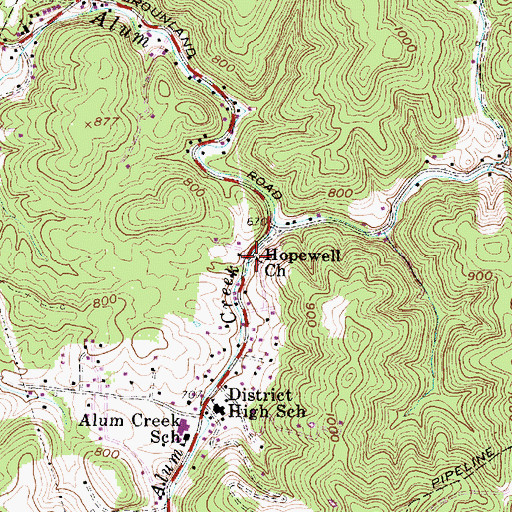 Topographic Map of Hopewell Church, WV