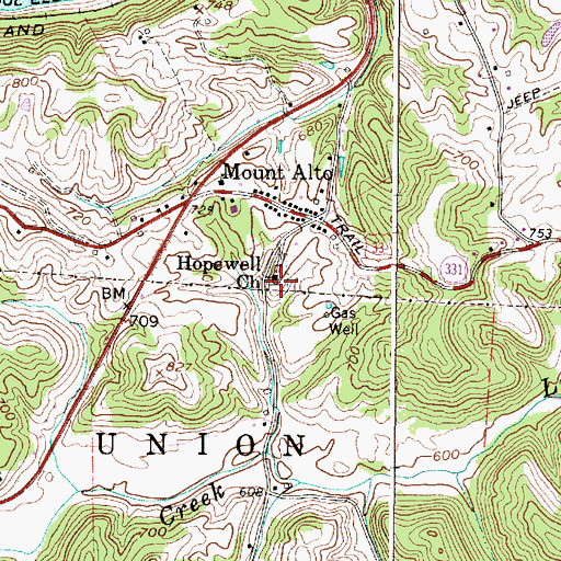 Topographic Map of Hopewell Church, WV