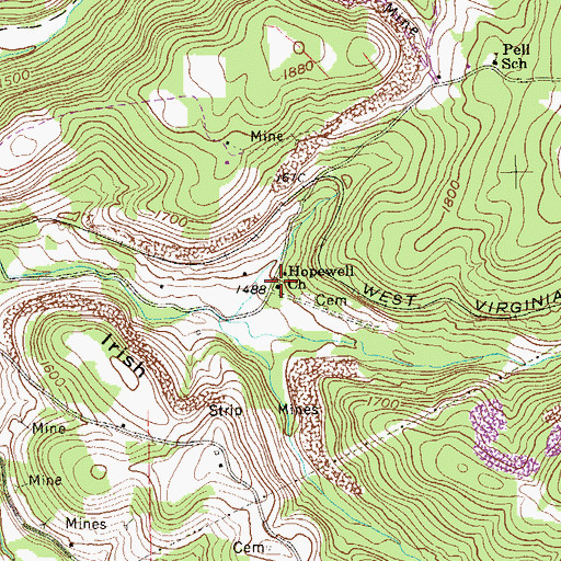 Topographic Map of Hopewell Church, WV