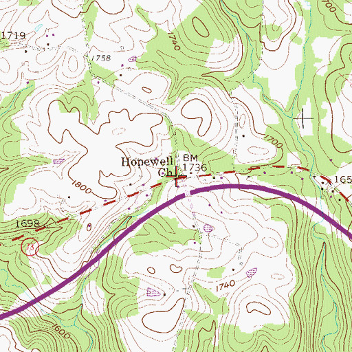 Topographic Map of Hopewell Church, WV