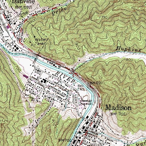 Topographic Map of Hopkins Branch, WV