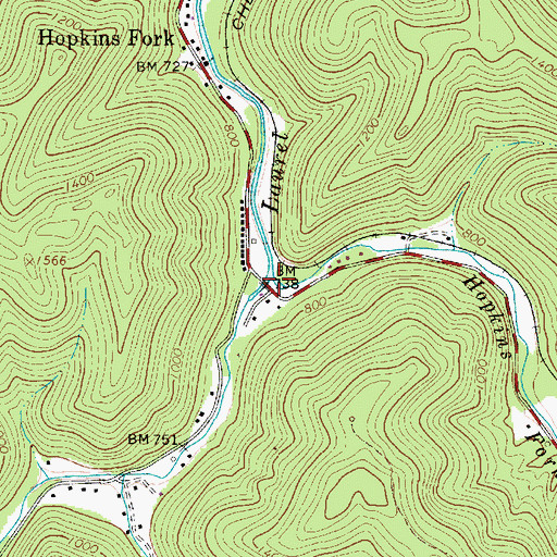 Topographic Map of Hopkins Fork, WV
