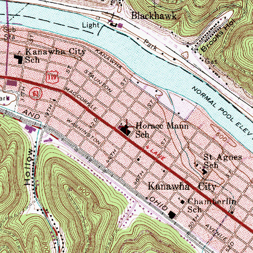 Topographic Map of Horace Mann Middle School, WV