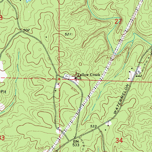 Topographic Map of Yellow Creek Church, AL