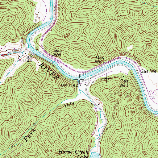 Topographic Map of Horse Creek, WV