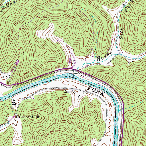 Topographic Map of Horse Creek, WV