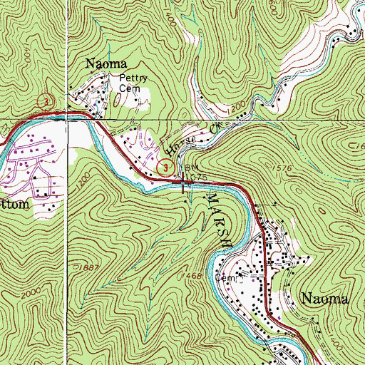 Topographic Map of Horse Creek, WV
