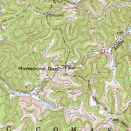 Topographic Map of Horsebone Gap, WV