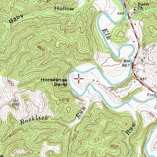 Topographic Map of Horseshoe Bend, WV